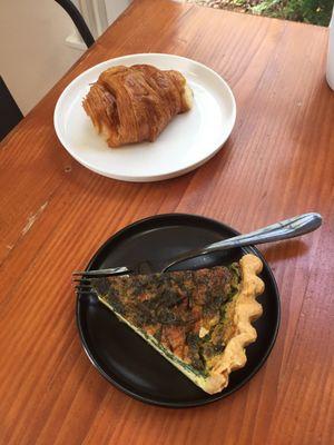 Quiche and croissant