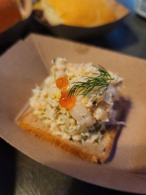 Shrimp salad over little rye bread, Skagen.