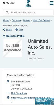 Shows that the claim of being accredited by BBB is untrue