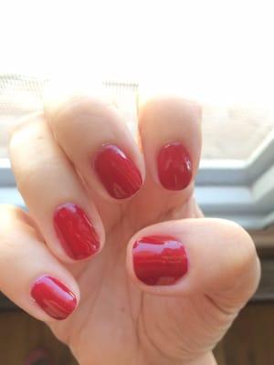 This looks like a week old manicure and it was only done yesterday. Sloppy application, far from the cuticle, cuticles left peeling. Ugh.