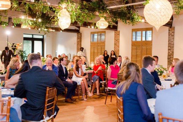 Rehearsal Dinner in the Trolley Room at Cannon Green in Charleston, SC.