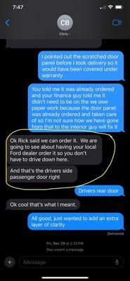 Salesman Chris Brubaker this time mentioning sales manager Rick Kling having a local dealer order the panel for convenience