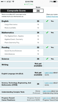 Congratulations to C. M. from Woodbridge High who got a perfect 36 on her September 2015 ACT!