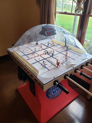 Our Super Chexx bubble hockey game on delivery day to our new house.