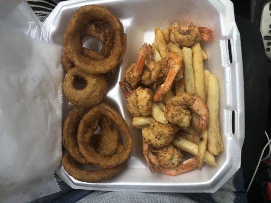 Shrimp , fries, onion rings