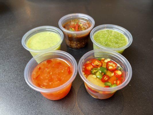 Several sauces which help enhance the flavors :)