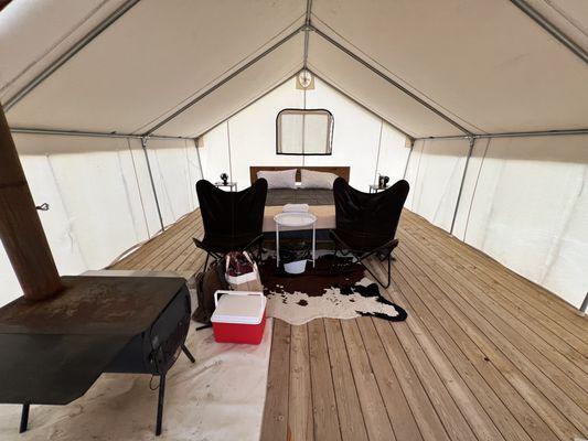 Inside the tent.