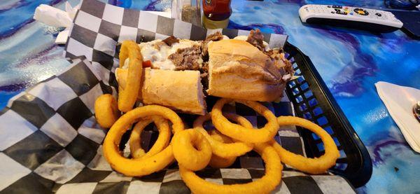 Cheesesteak with onion rings