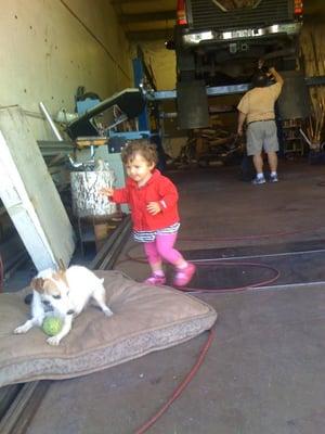 My dad talking to Corey and my daughter playing with Soda.