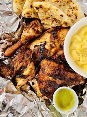 Half Chicken with Pita, Mac and Cheese