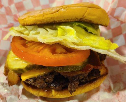 Double cheeseburger with bacon.