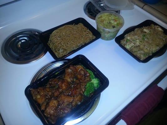 General Tso's, Chow Mein, Chicken Fried Rice, Egg Drop Soup.