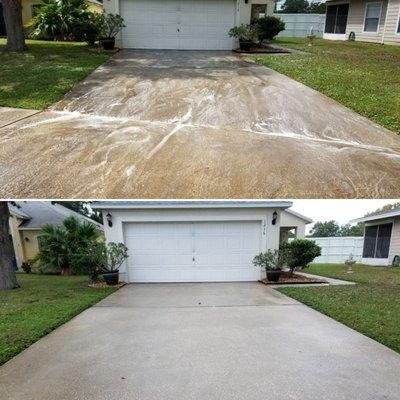 Before and after of driveway pressure washing