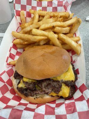 Double cheeseburger and fries.