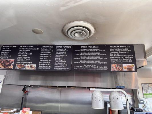 Hot food menu