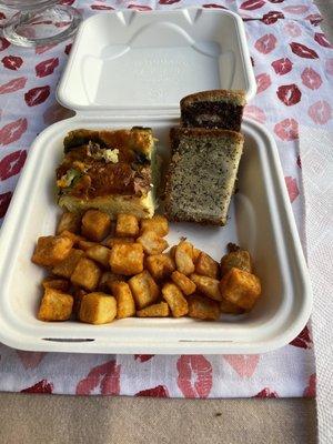 vegan frittata, potatoes, & lemon poppy bread