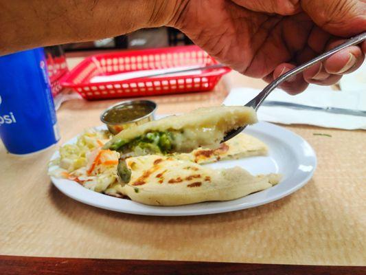 Pupusas de Loroco, Chicharron & Revueltas! All hand made to order. So Delicious!