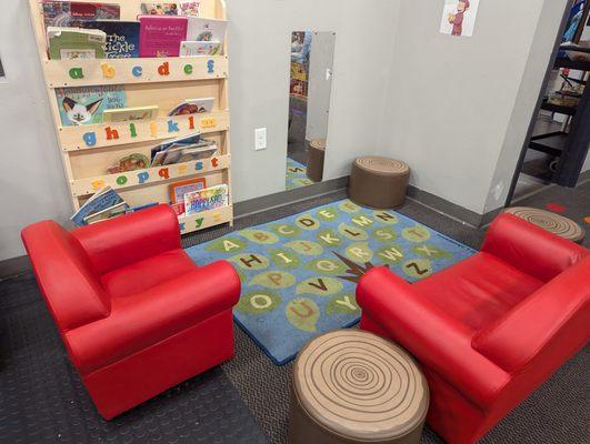 Preschool's Library - a cozy spot to look at books