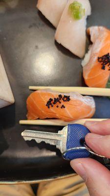 The nigiri was so small and thin, and those were $9.5 per order. House key for scale. Tiny!