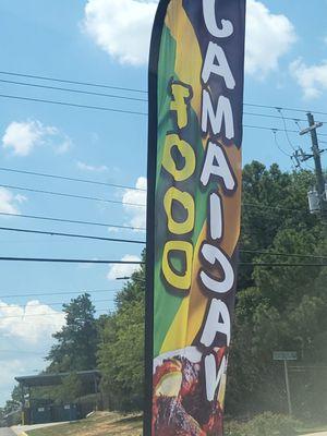 Flags outside of entrance to the restaurant