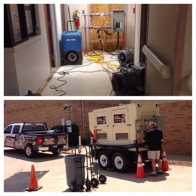 Portable Generator set up for a 18000sf Water Damage in Oklahoma City. Call Bulldog Restoration 405-359-3039