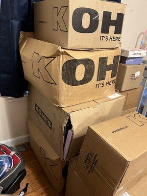 Boxes bent and have ripped open because the boxes are FLIMSY!