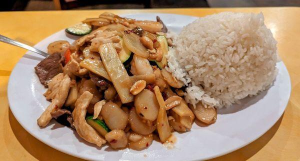 Kung Pao $13.99 overly sweet. Masked it with soy and Chile crisp oil, fresh produce though 3.5/5*  otherwise tasty. 4-2024