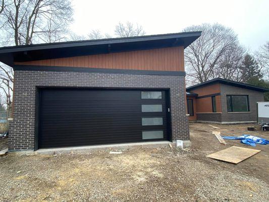 Modern Plank Door Black with Long Frosted Glass Down Left