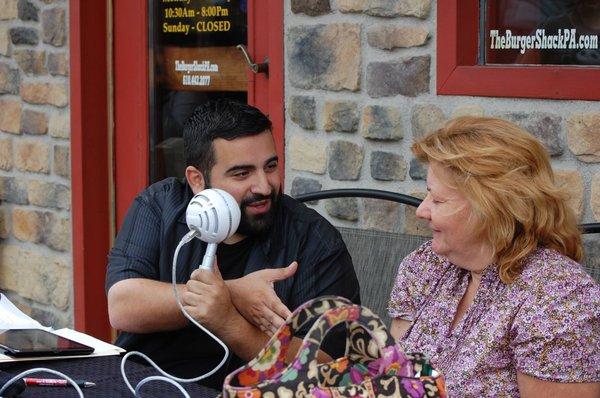 My friend Joni Moore with interviewer Joe Younes of godfatherlocks.com, interviewed yesterday at the "Burger Shack" in Whitehall, PA!