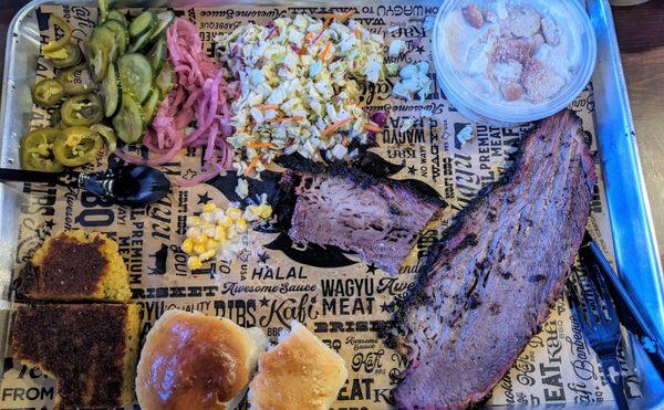 Wagyu brisket and sides.