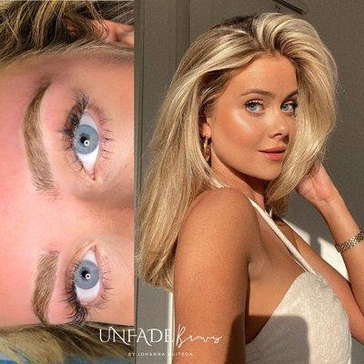 Hannah Godwin Blonde eyebrows Microblading