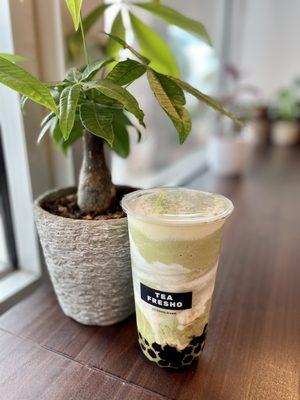 Cream Brûlée Matcha  with Boba