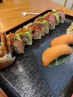 OMG roll ($16) and two salmon nigiri ($6)