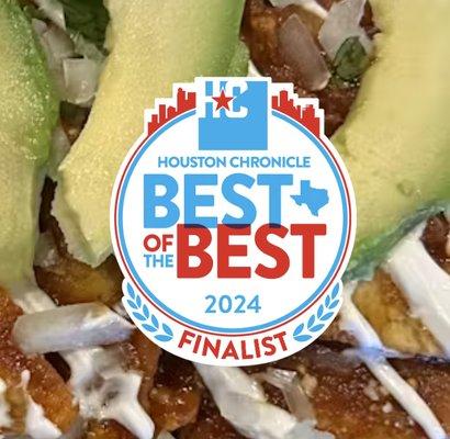 Houston Chronicle finalist in 5 Categories.
Best Taco
Best New restaurant
Best Authentic Mexican Restaurant