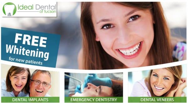 Ideal Dental of Tucson offers Free Teeth Whitening for new patients.  Call for details!