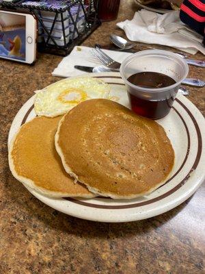 Two pancakes and one egg kids menu