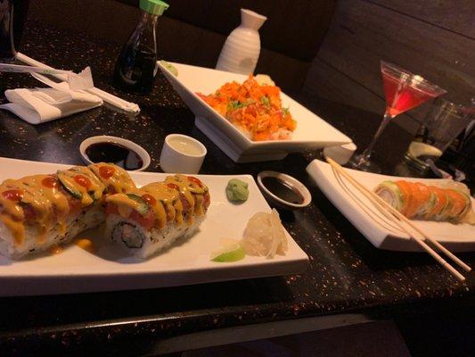 Dragon Roll, Dirty Old Man and First Love...   TY-KU Silver, Pama Martini (Yummy yummy very good).