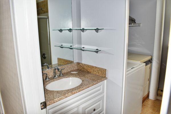 Bathroom with bathtub/shower, toilet and in unit washer dryer (detergent provided!)