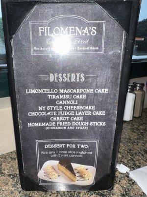 Dessert menu