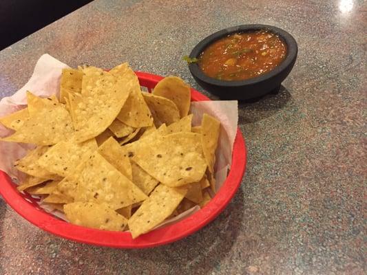 Nachos and salsa once we sat down. Very good just like one would expect. Crunchy and flavorful. :-)