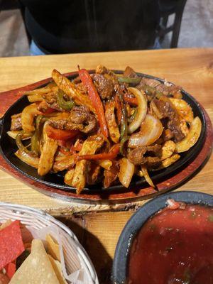 Chicken and steak fajitas