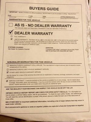 Dealer warranty marked