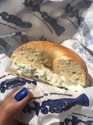 Plain bagel with scallion cream cheese