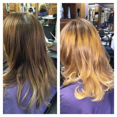 Before & After blonding service with deep conditioning treatment and layered haircut. Came out beautiful!