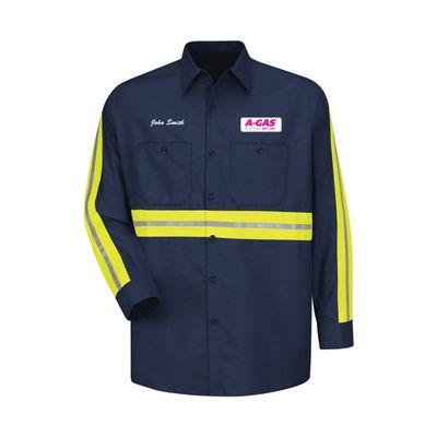 A-Gas workwear uniform with PVC logo patch and embroidered personalization.