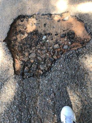 Giant potholes in asphalt parking lot