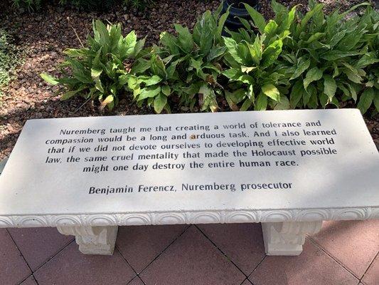 Quote by Benjamin Ferencz, Nuremberg Prosecutor in The Garden of Humanity designed by Yaacov Heller