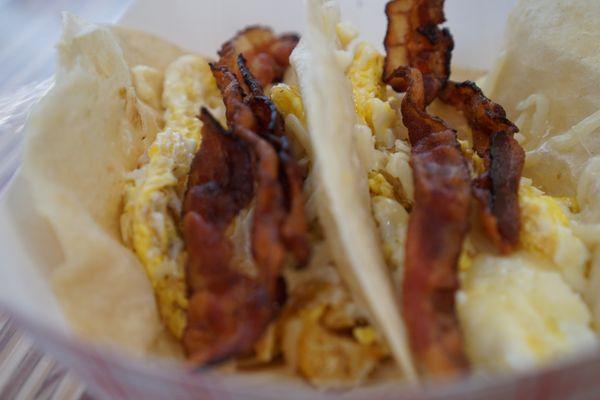 Bacon and egg breakfast taco. Bfast @ Salsa Limón is incredible and served all day.