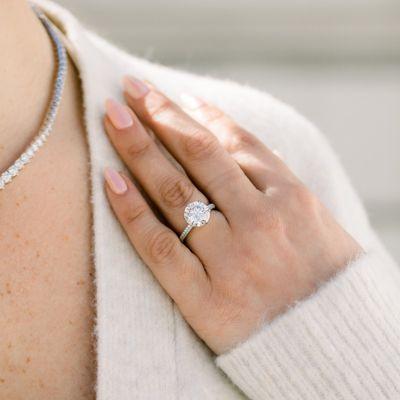 Round Six Prong Three Sided Pavé Engagement Ring