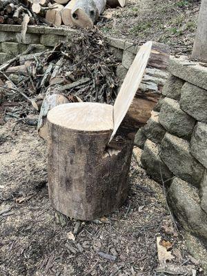 Chair made out of wood by the staff